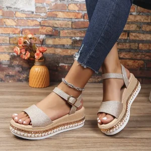 Summer Women’s Fashion Sandals Chunky Wedge Heel with Fish Mouth Design Comfortable Thick Sole