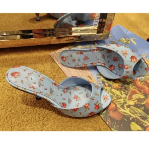 Summer Women’s Fashion Trend Printed Mid heeled Fish Mouth Open toe Genuine Leather Satin Upper Rubber Outsole