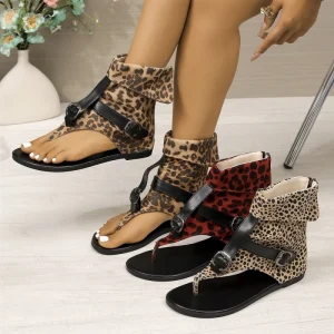 Summer Women’s Flat Sandals Open Toe Thong Gladiator Back Zipper Roman Belt Plus Size Outdoor Shoes
