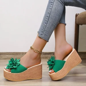 Summer Women’s Floral Platform Wedge Mule Sandals Espadrille Open Toe Comfort Casual Ladies