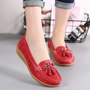Summer Women’s Genuine Leather Flats Moccasins Low Heel Casual Shoes with Soft Nurse Footwear Lightweight Loafers