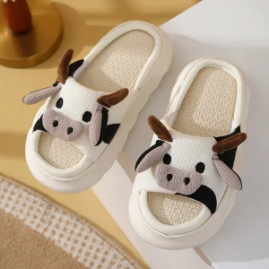Summer Women’s Indoor Slippers Cute Animal Design with PVC Bottom Cow Print Home Slippers