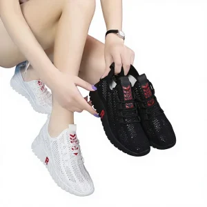 Summer Women’s Lace-Up Mesh Running Shoes Comfortable Breathable PVC Outsole White Flat Sneakers