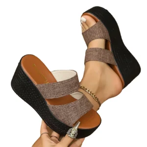 Summer Women’s Platform Wedge Sandals Outdoor Slip On PU PVC Plus Size Thick Sole Open Toe Front Rear Strap Flip Flops