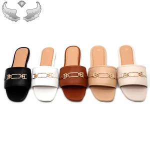 Summer Women’s Sandals Fashion Breathable Soft Soles Solid Color Women Flat Metal Light slippers Women Comfortable