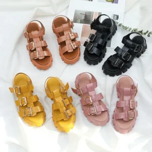 Summer Women’s Sandals Thick Soles Casual Wear Outside Height-raising Metal Tower Buckle Sandals