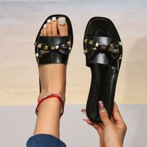 Summer Women’s Waterproof Outdoor Fashionable PVC Light Weight Anti Slip Soft Comfortable Black Flat Bow