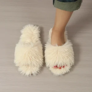 Super Soft Fashionable Cotton Plush Slippers Winter Warm Fluffy Indoor Outdoor Slippers for Women