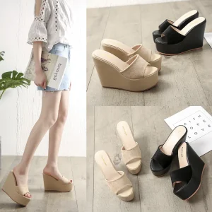 Sweet Stylish Casual Minimalist Breathable Summer Women’s Wedge Platform Sandals with Velvet Upper Thick Sole