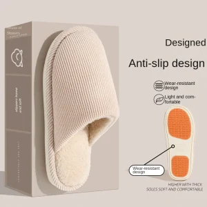 TPR Non Slip Sole Women’s Elderly Cotton Slippers Winter Autumn Indoor Home Lightweight Warm Thick Sole Plush Lined Slippers