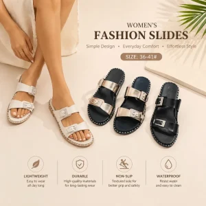 TPR Slide for Women Summer Elegant Wide Strap Flat Slippers Comfortable Ladies Casual Shoes Manufacturer Supply