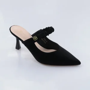 Taiyu Four-leaf Clover Buckle Decoration Ladies Mules Femmes High Heel Artificial Leather Shoes Pointed Women’s Sandals