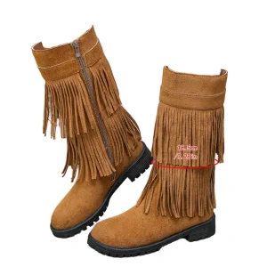 Tassel Slip On Women’s Ankle Bootie Boots Casual Solid Color Versatile Classic Nightclub Boots