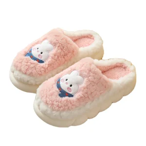 Thermal Fluffy Closed Toe EVA TPR Thick Soled Indoor Rabbit Bear Animal Cartoon Plush Winter Women’s Shoes