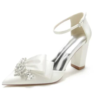 Thick Heel Pointed Rhinestones Diamond Wedding Shoes Butterfly Knot Bride Bridesmaid Shoes