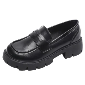 Thick Sole Comfortable Black Microfiber Leather Autumn Flat School Penny Loafers Size 35-43 Classic Women Dress Shoes