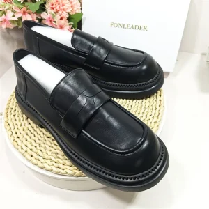 Thick Sole Soft Comfortable Ladies Dress Shoes Round Toe Height Increasing Classic Microfiber Leather Women Loafer Shoes