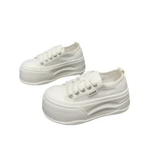 Thick Soled Height Increasing Lace Up Solid Color Breathable Women’s Shoes Suitable for Commuting and Casual Wear