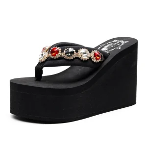 Thick Soled High heeled Slippers for Women Open Toed Wedge Thick Heels Sandals Wearing Outdoors Soft Bottom Women’s Flip flops