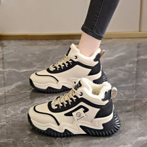 Thick Soled Velvet Sneakers Women’s Winter Padded Warm Non slip Plush Shoes Walking Style Shoes