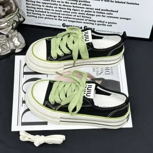 Thin Breathable Lace-Up New Summer Thick-Soled Rubber Outsole Elevator Casual White Canvas Upper Midsole Sneakers Women’s