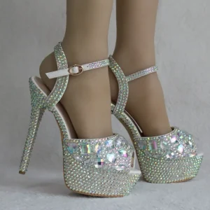 Thin Heeled Women Waterproof Platform Height Increasing Luxury Banquet Party Women Fashion One Word Buckle Strap Women’s Shoes