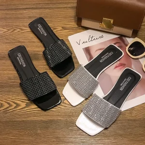 Think LTH0377 Women’s OpenToe Flat Slipper Sandals Summer Casual Fashion Trend Outdoor Beach PU Leather Rubber Midsole Outsole