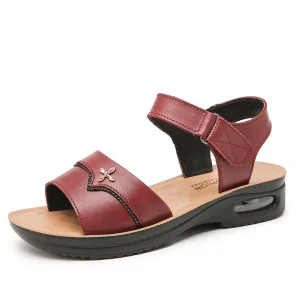 Top Layer PU Air Cushion Comfort Wedge Mother Shoes Sandals Summer Middle-Aged Elderly Slip-On Women’s Korean Sandals