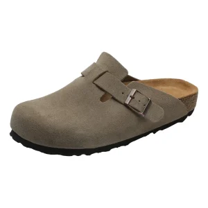 Top Quality Clogs Outdoor Platform Closed Toe Flat Sandal Mule Leather Suede Cork Foot Bed Solid Shoes