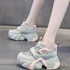 Torre Shoes Women’s All Season Single Layer Sneakers Height Raising Mesh Platform Sports Sneakers Lace Up for Spring Autumn