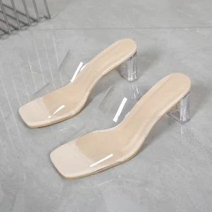 Transparent Broadband square Toe Thick Heel Simple Transparent Heel Wearing Thin High Heels for Women’s Shoes
