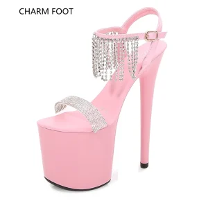 Transparent One Line Thin Heel Black Platform 20cm High Heel Sandals Women’s Summer Wedding Shoes