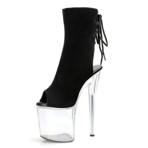 Transvestite Nightclub 20cm Ankle Boots Stripper Pole Dance Shoes 8 Inch Platform Peep Toe Stiletto Sexy Fetish Shoes