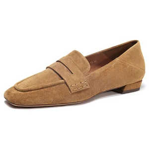 Trendy Genuine Leather Women’s Slip on Loafers Square Toe High Quality Sheep Suede Flats Shoes Loafers