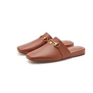 Trendy High Quality Goatskin Brown Clogs & Mules Women’s Summer Platform Flats with Closed Toe for Spring & Summer Seasons