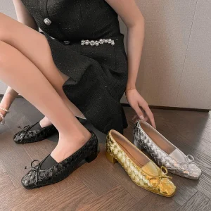 Trendy Microfiber Leather Woven Pumps for Women Bowknot Slip-On Foot Support for Daily Office Party Autumn China Factory