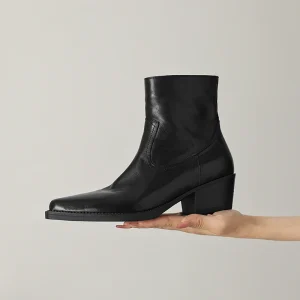Trendy Women’s Casual Ankle Boots Cow Leather Upper Fleece Lined Slip Resistant Rubber Outsole Black OEM ODM Manufacturer
