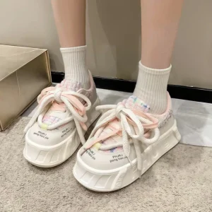Trendy Women’s Casual Walking Platform Bread Shoes Soft Comfortable Colorful Jogging Board Thick Sole Plush Lining All-match