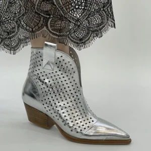Trendy Women’s Hollowed Out Silver Breathable Anti slip Pointed Dress with High Heels and Ankle Boots