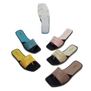 Trendy Women’s PVC Slide Sandals Geometric Embellished Rhinestones Anti Slip Open Toe Breathable Summer Outdoor for Casual
