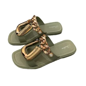 U buckle Chain Female Slippers Woman’s Slippers Head Hollowed Out Wearing Flip flops