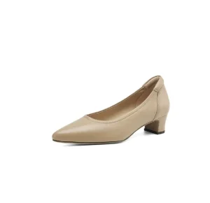 UP 2377J 4cm Low Heel Office Party Dress Pumps Women’s Genuine Leather Chunky Heels Shoes