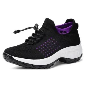 Ultra Light Women’s Chunky Sneakers Large Size Casual Flying Woven Design Thick Soled for Autumn Breathable Flying Woven Woman