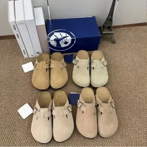 Unisex Custom Closed Mule Shoes High Quality Genuine Leather Anti Slippery Cork Sole Lightweight Breathable Women’s