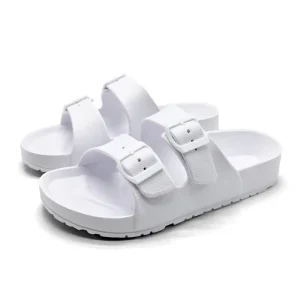 Unisex EVA Slippers Double Buckle Strap Light Weight Anti Slip Open Design for Daily Wearing Home Men’s Women’s Home Slippers