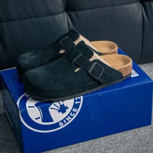 Unisex Genuine Leather Comfort Cork Foot-bed Sandals Clogs Slip-on Summer Shoes Season Men’s Women’s
