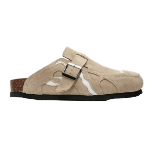 Unisex Genuine Leather Mules Suede Closed Toe Cork Beach Slippers with Anti-Slip Feature Custom Winter Lining Factory