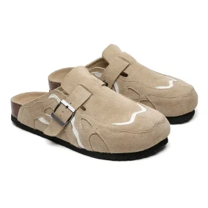 Unisex Suede Closed Toe Cork Beach Slippers Men’s Genuine Leather Anti Slip Feature Custom Mules TPR Gel Rubber PU