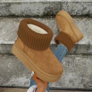Velvet Thickened Snow Boots Women’s Short Boots Winter Comfortable Warm Cotton Flat Plush Lining Round Toe UG