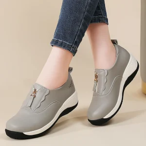 Versatile Plus-Size Slip-On Flats with Height Increase Comfortable All Seasons PU Upper Everyday Shoes for Women